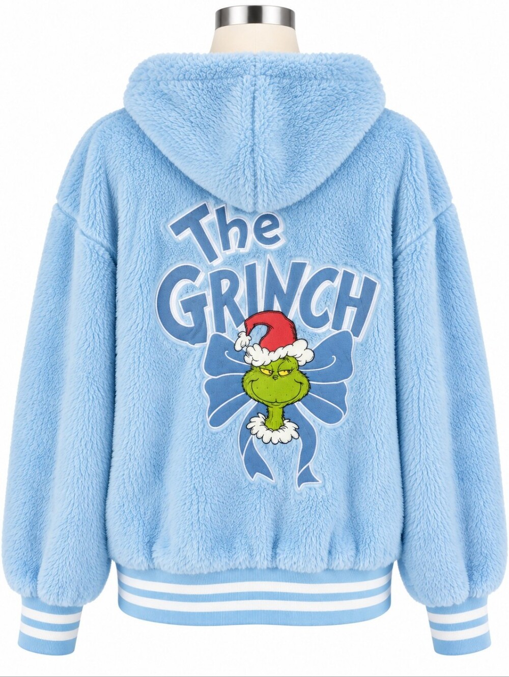 NWT The Grinch Blue Fleece Fuzzy Zip Up Hoodie Jacket Womens Size S Dr. Suess